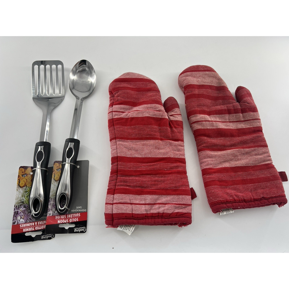 Oven Mitta Red and Kitchen Spoons Spatula Camping Gear Metal